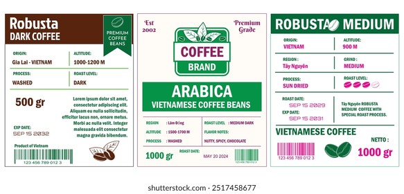 Vietnamese Coffee Labels template simple flat style in cmyk mode with two tone color.