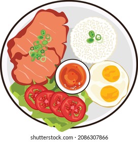 Vietnamese Com Tam food rice rips eggs