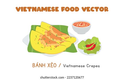 Vietnamesisch knusprige Crêpes - Banh Xeo flaches Vektordesign, Clip Art Cartoon Stil. asiatische Küche. vietnamesische Küche. Vietnam leckeres Straßenessen