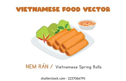 Vietnamese crispy fried spring rolls flat vector design. Nem Ran clipart cartoon style. Asian food. Vietnamese cuisine