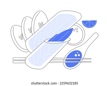 Vietnamese cuisine abstract concept vector illustration. Vegetarian vietnamese place, spring roll recipe, oriental restaurant menu, spicy asian food, traditional Vietnam kitchen abstract metaphor.