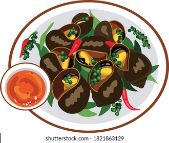 Vietnamese cuisine with snails and chilli pepper