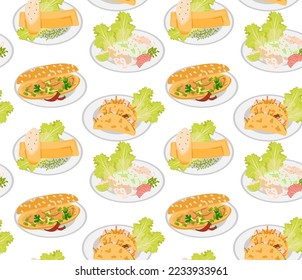 Vietnamese cuisine. Traditional dishes. Seamless pattern in vector. Asian cuisine.