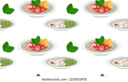 Vietnamese dishes. National cuisine. Seamless pattern in vector. Asian food.