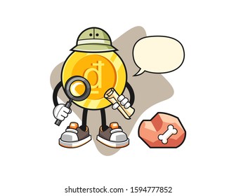 Vietnamese dong archaeologist with speech bubble cartoon. Mascot Character vector.