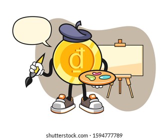 Vietnamese dong artist with speech bubble cartoon. Mascot Character vector.