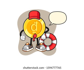 Vietnamese dong beach lifeguard with speech bubble cartoon. Mascot Character vector.