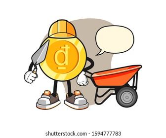 Vietnamese dong builder with speech bubble cartoon. Mascot Character vector.