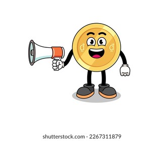 vietnamese dong cartoon illustration holding megaphone , character design
