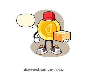 Vietnamese dong courier with speech bubble cartoon. Mascot Character vector.