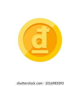 Vietnamese dong currency symbol on gold coin, money sign flat style vector illustration isolated on white background
