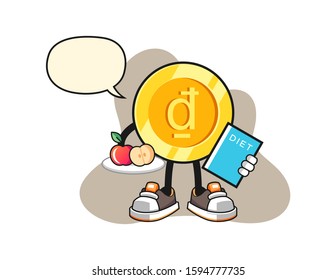 Vietnamese dong dietitian with speech bubble cartoon. Mascot Character vector.