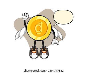 Vietnamese dong fly with speech bubble cartoon. Mascot Character vector.