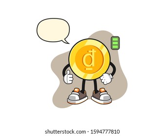 Vietnamese dong full power with speech bubble cartoon. Mascot Character vector.