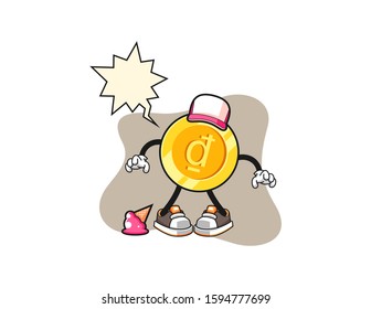Vietnamese dong with ice cream fall with speech bubble cartoon. Mascot Character vector.