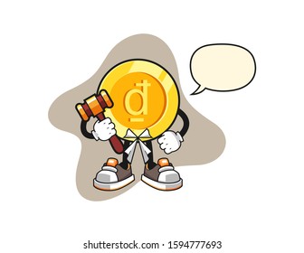 Vietnamese dong judge with speech bubble cartoon. Mascot Character vector.