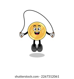 vietnamese dong mascot cartoon is playing skipping rope , character design