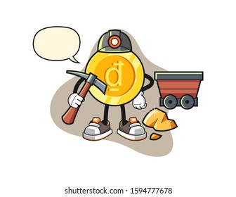 Vietnamese dong miner with speech bubble cartoon. Mascot Character vector.