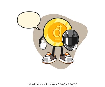 Vietnamese dong racer with speech bubble cartoon. Mascot Character vector.
