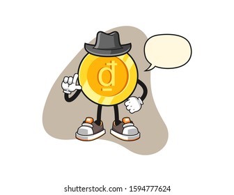 Vietnamese dong secret agent with speech bubble cartoon. Mascot Character vector.