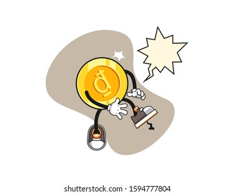 Vietnamese dong step on nail with speech bubble cartoon. Mascot Character vector.