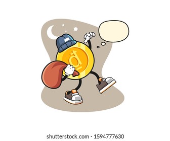 Vietnamese dong thief with thought bubble cartoon. Mascot Character vector.