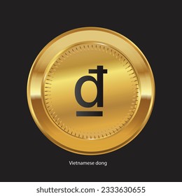 Vietnamese dong, VND logo vector illustration. Vietnamese dong, VND symbol on golden coin Isolated background.