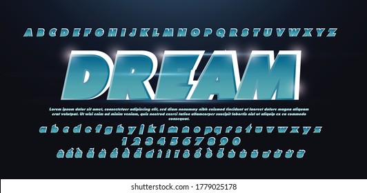 vietnamese dream future blue glow modern alphabet fonts. technology typography bold and italic font uppercase. vector illustration