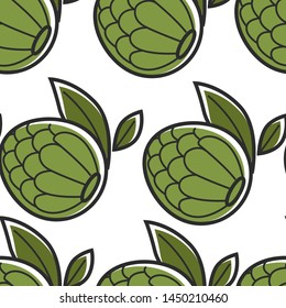 Vietnamese exotic fruit Sugar apple or annona squamose seamless pattern traveling and tourism food and nutrition travel to Vietnam attraction endless texture organic product growing and agriculture.