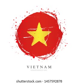 Vietnamese flag in the form of a large circle. Vector illustration on white background. Brush strokes drawn by hand. Vietnam Independence Day.