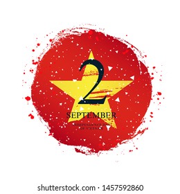 Vietnamese flag in the shape of a circle. September 2 - Vietnam Independence Day. Vector illustration on white background. Brush strokes drawn by hand.