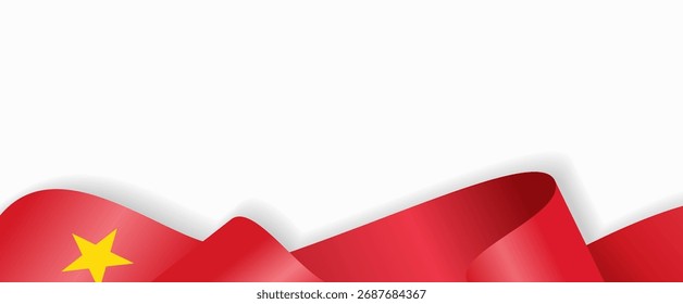 Vietnamese flag stylized wavy ribbon abstract background layout. Vector illustration.