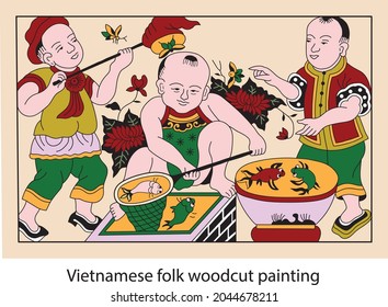 
Vietnamese folk woodcut traditional painting