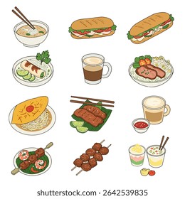 Vietnamese Food Asian Cuisine Set.