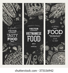 Vietnamese food banner collection. Linear graphic. Vector illustration