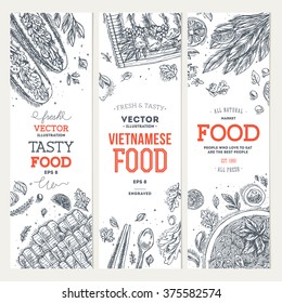 Vietnamese food banner collection. Linear graphic. Vector illustration