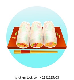 Vietnamese food, fresh spring rolls 3d illustration