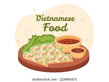 Vietnamese Food Restaurant Menu with Collection of Various Delicious Cuisine Dishes in Flat Style Cartoon Hand Drawn Templates Illustration