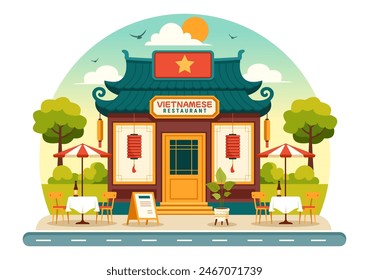 Vietnamese Food Restaurant Vector Illustration of A Menu Featuring a Collection of Various Delicious Cuisine Dishes in Flat Style Cartoon Background