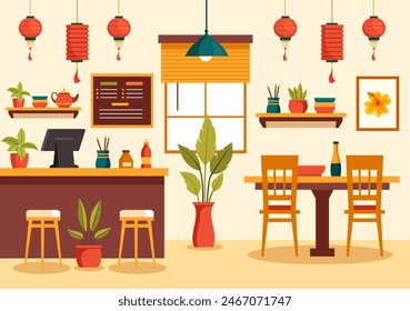 Vietnamese Food Restaurant Vector Illustration of A Menu Featuring a Collection of Various Delicious Cuisine Dishes in Flat Style Cartoon Background