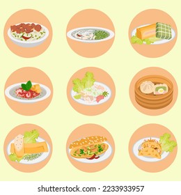 Vietnamese food. Vietnamese traditional food icons set. Asian food.