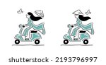 Vietnamese girl in Ao dai, scooter, flat vector illustration