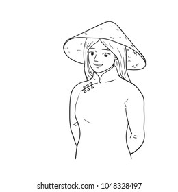 Vietnamese girl cartoon vector drawn