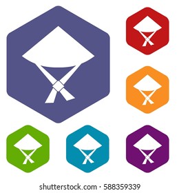 Vietnamese hat icons set rhombus in different colors isolated on white background