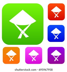 Vietnamese hat set icon in different colors isolated vector illustration. Premium collection