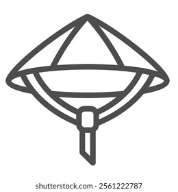 Vietnamese hat with tie line icon, ethnic headwear concept. Vector graphics. Farmer hat sign on white background, outline style icon for mobile or web design