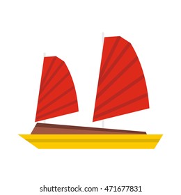 Vietnamese junk boat icon in flat style isolated on white background. Shipbuilding symbol