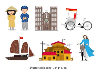 Vietnamese landmarks and lifestyle vector