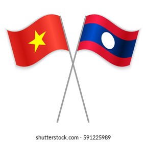 Vietnamese and Laotian crossed flags. Vietnam combined with Laos isolated on white. Language learning, international business or travel concept.