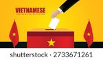 Vietnamese Legislative Election hand putting vote in ballot box with national flag vector poster